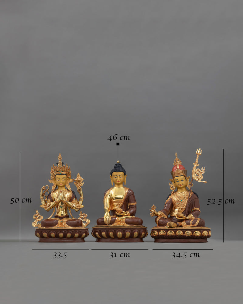 Gold Gilded Shakyamuni Buddha Statue Set 