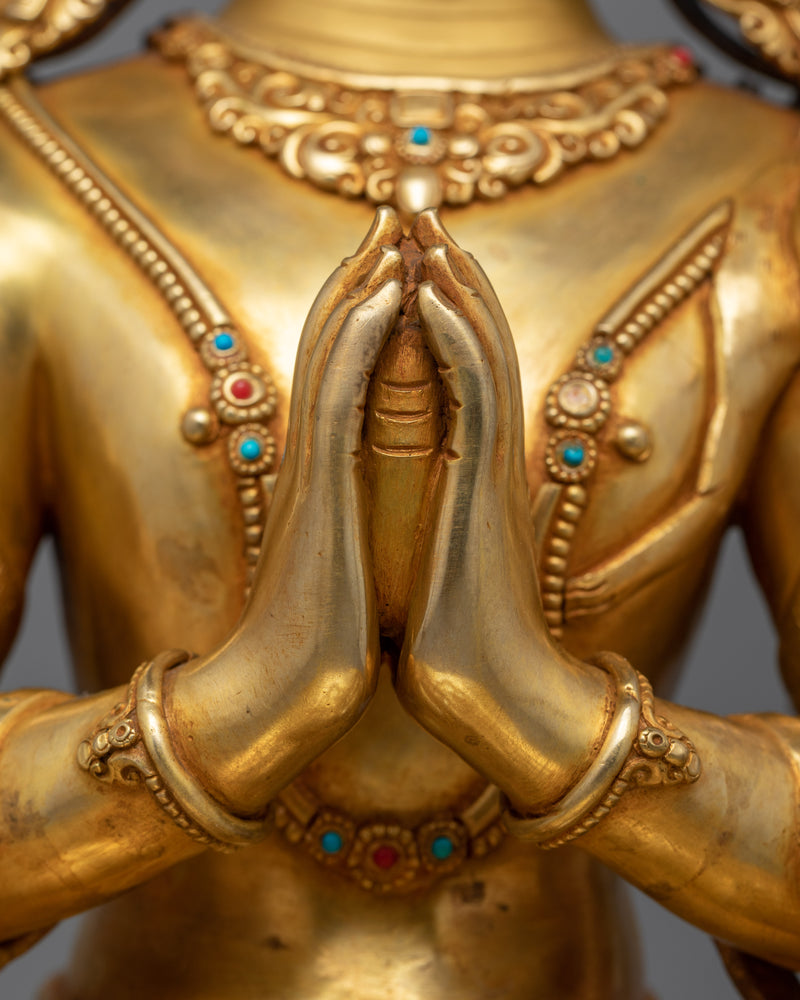 Handmade Tibetan Avalokiteshvara Chenrezig Statue | 24K Gold Gilded with Copper Body