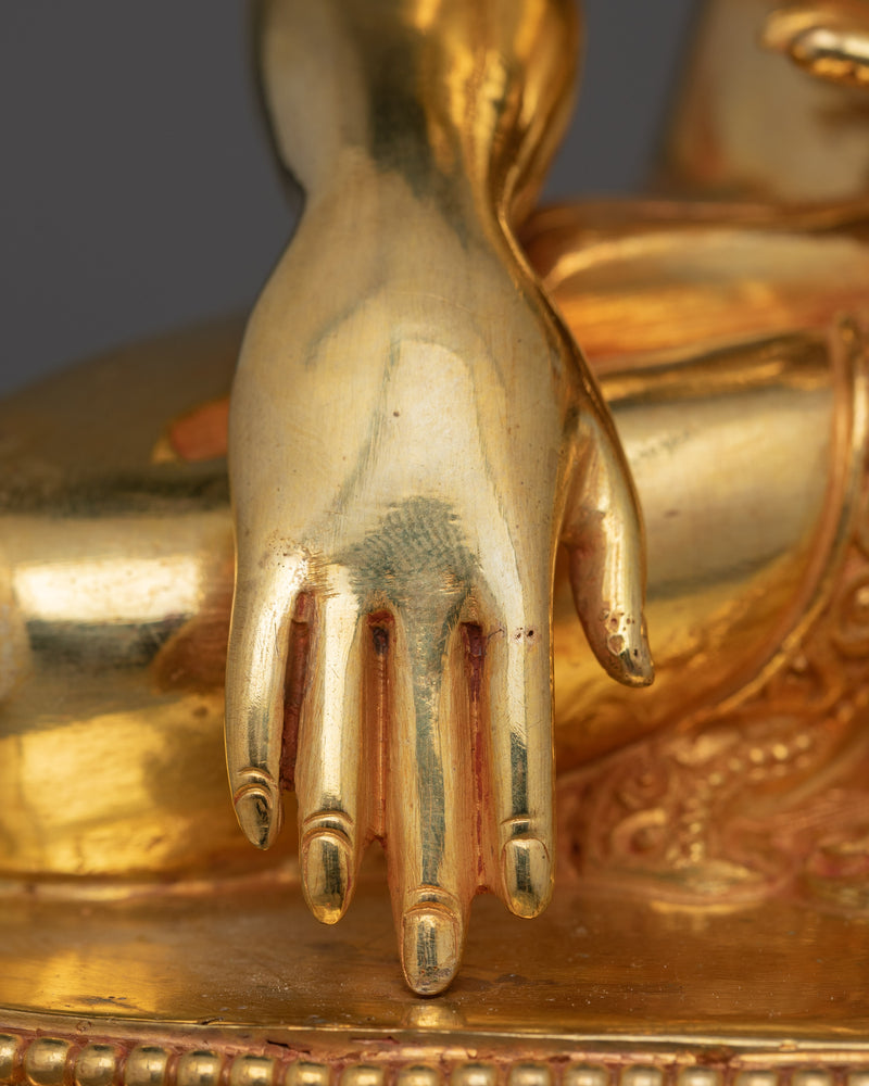 Shakyamuni 24k gold Buddha statue | Meditation Buddha with Copper Body, Acrylic Finish