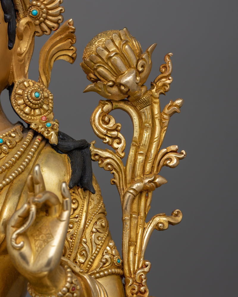 Green Tara Gold Gilded compassionate deity | Bodhisattva of Compassion, protection Deity