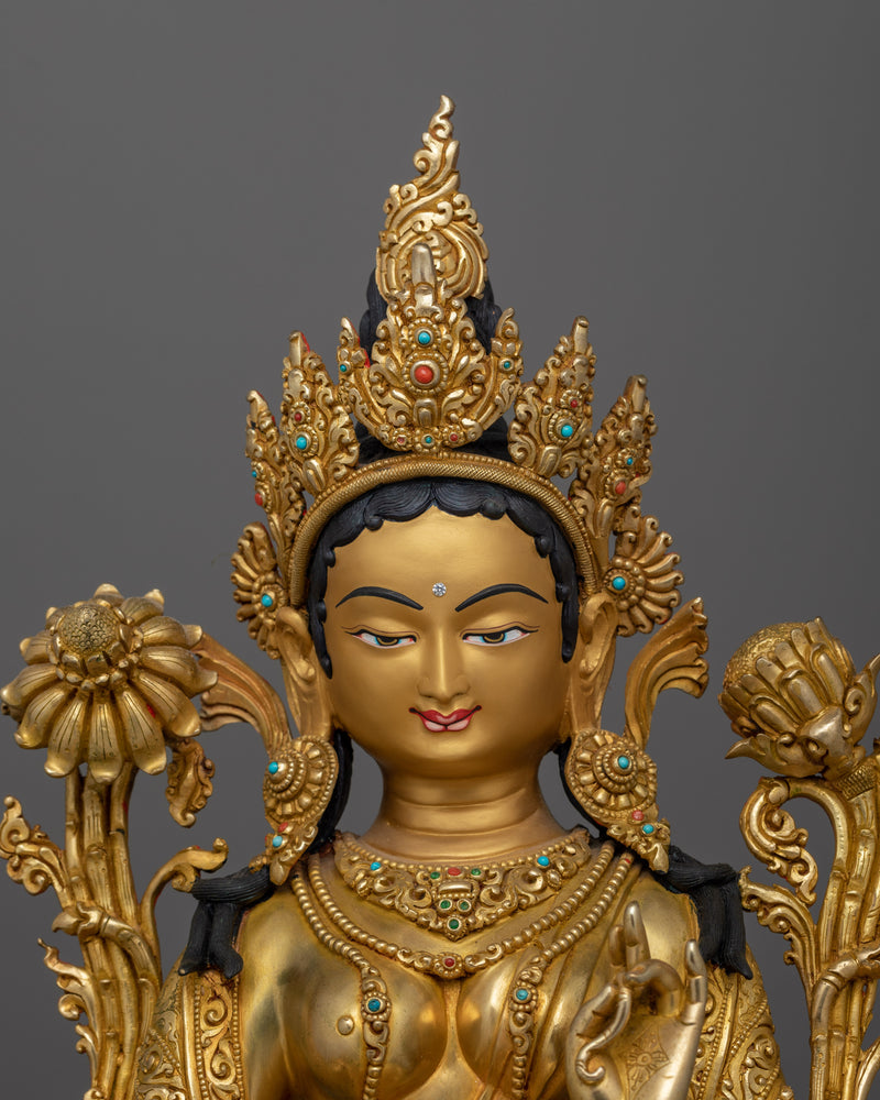 Green Tara Gold Gilded compassionate deity | Bodhisattva of Compassion, protection Deity