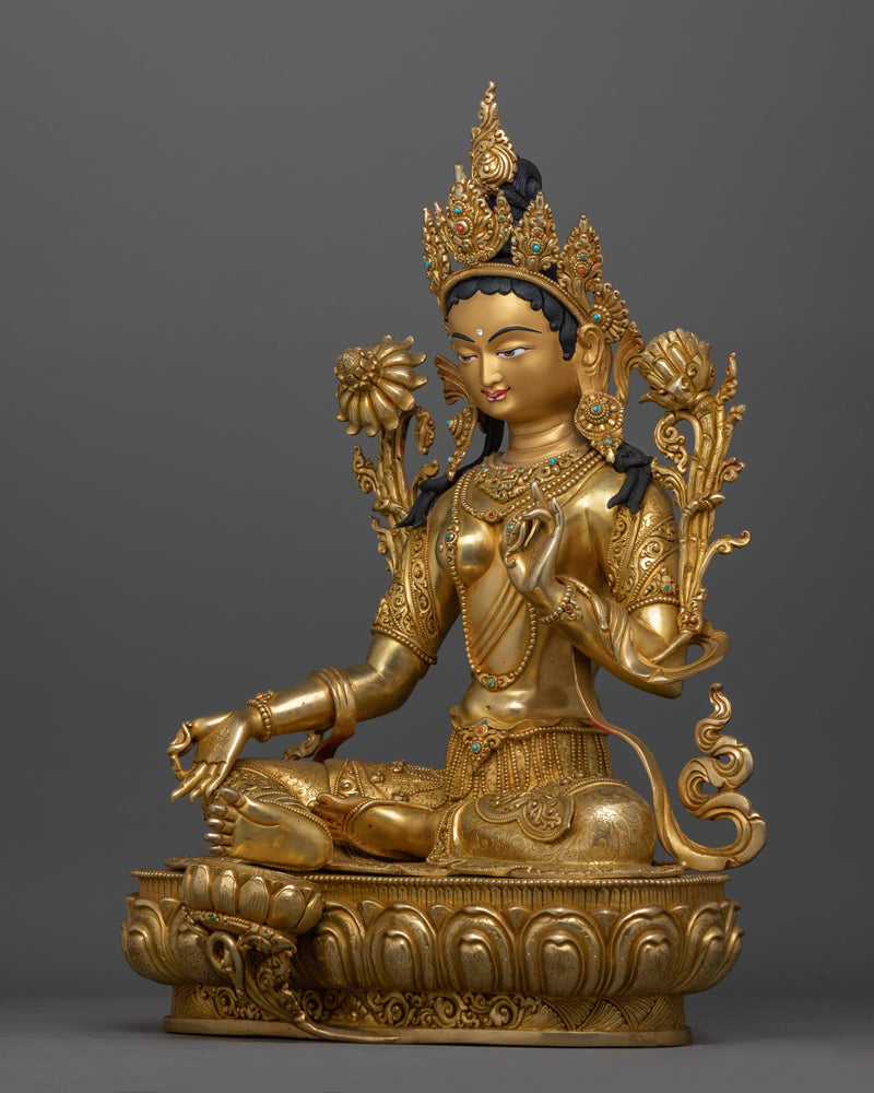 Green Tara Gold Gilded compassionate deity | Bodhisattva of Compassion, protection Deity