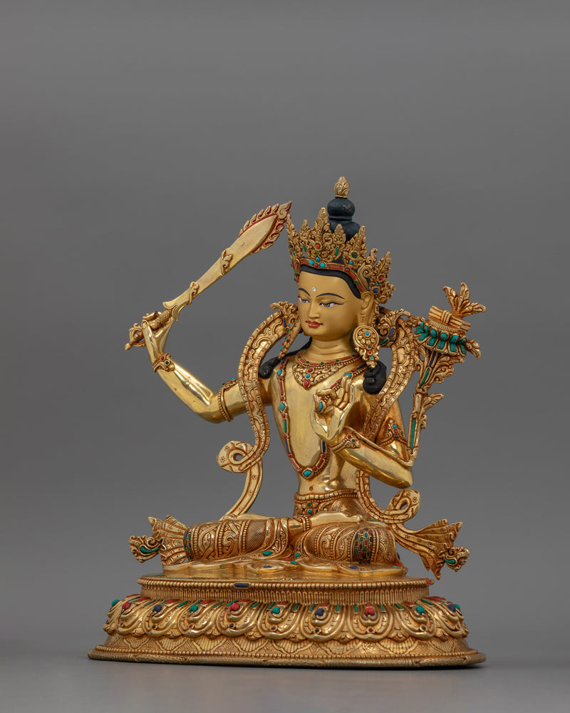 Handcrafted Manjushri Bodhisattva Dharma Statue |  Symbol of Wisdom & Enlightenment