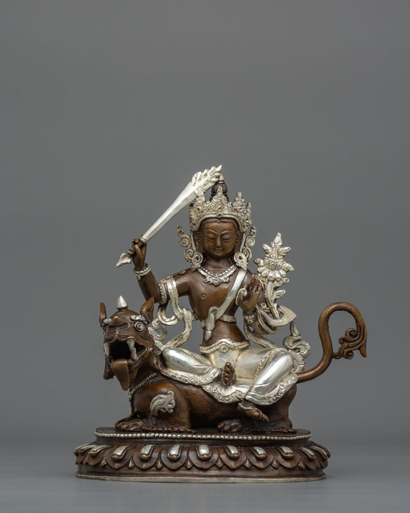 Traditional Sacred Simhanada Manjushri Statue | Embodiment of Wisdom and Courage Deity