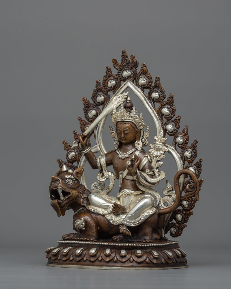 Traditional Sacred Simhanada Manjushri Statue | Embodiment of Wisdom and Courage Deity