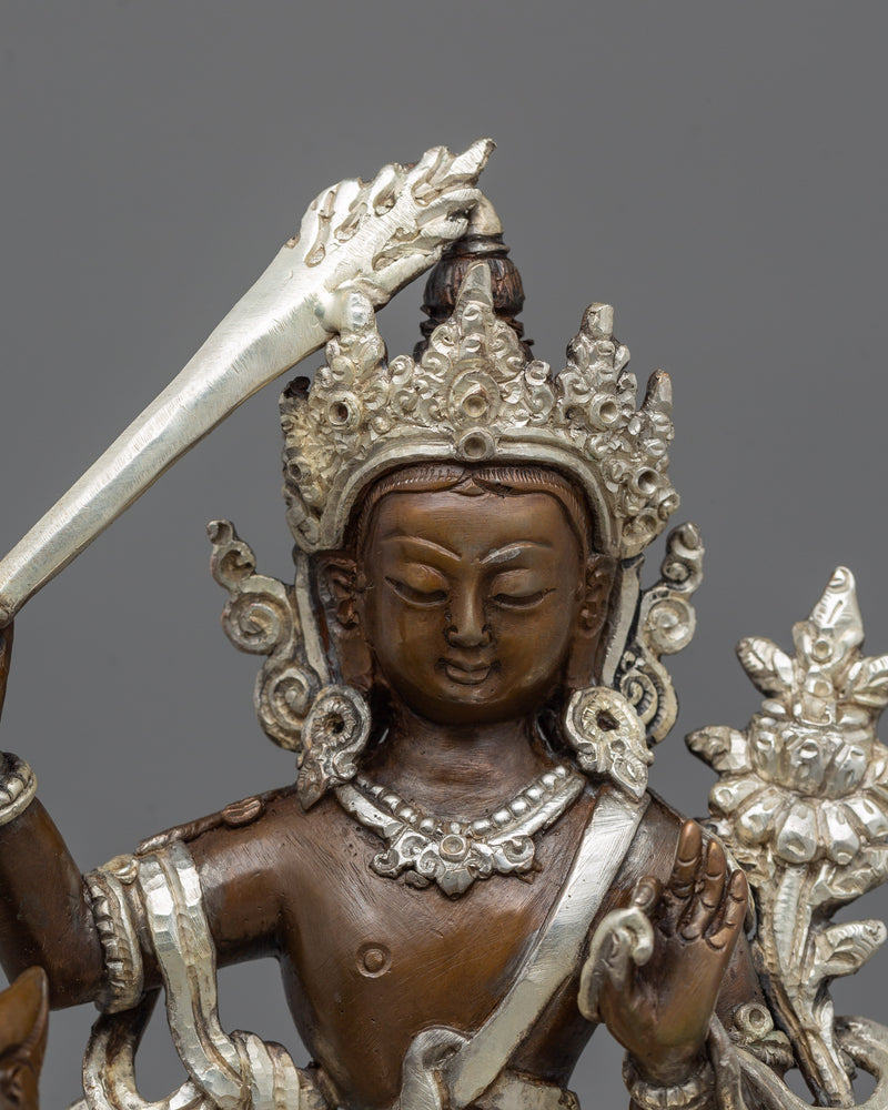 Traditional Sacred Simhanada Manjushri Statue | Embodiment of Wisdom and Courage Deity