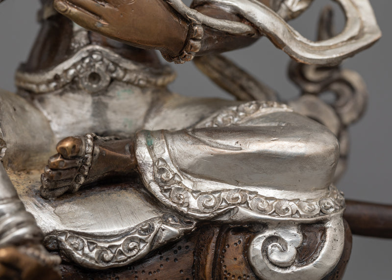 Simhanada Chenrezig  Avalokiteshwara Statue | Silver-Plated Bodhisattva of Compassion