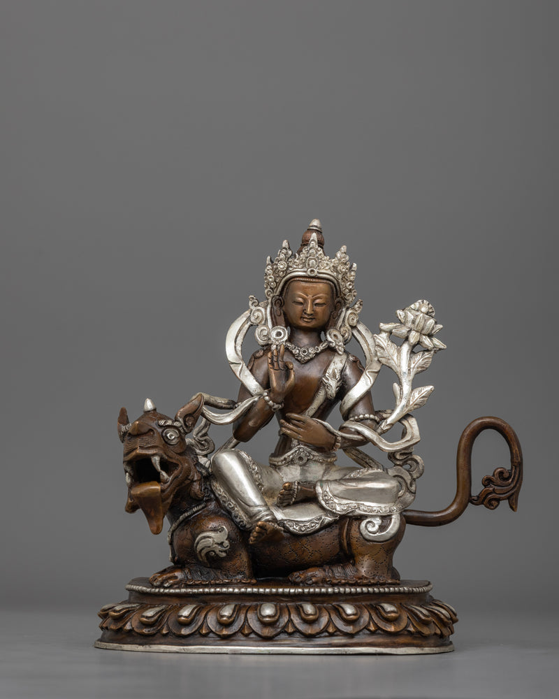 Simhanada Chenrezig  Avalokiteshwara Statue | Silver-Plated Bodhisattva of Compassion