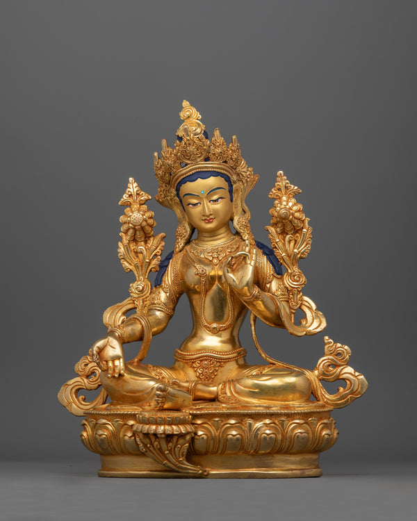 24K Gold Gilded Green Tara Statue