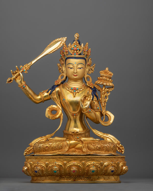 24K Gold Gilded Manjushri Statue 