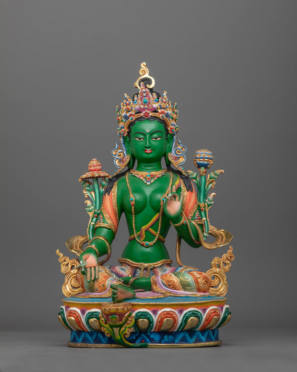 Divine Green Tara Statue | 24K Gold Gilded Copper, Symbol of Enlightened Compassion