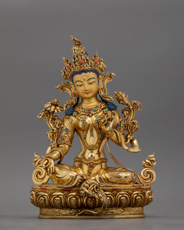  Hand-carved Green Tara Statue