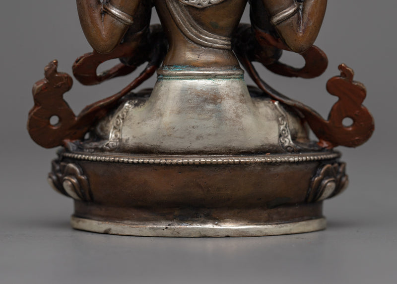 Small Chenrezig Statue | Silver-Plated Compassionate Bodhisattva