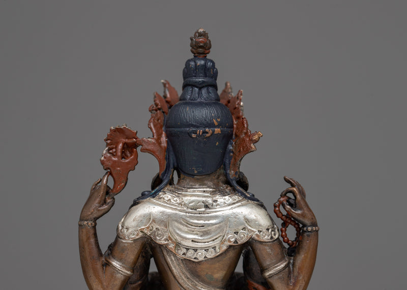 Small Chenrezig Statue | Silver-Plated Compassionate Bodhisattva