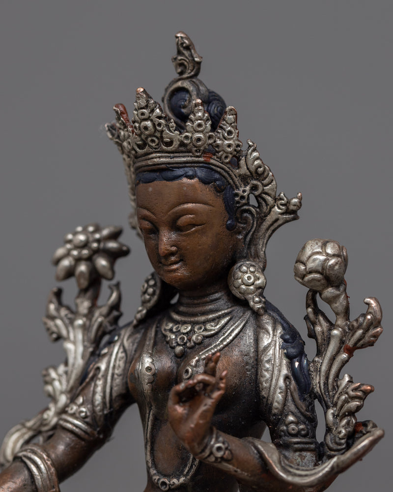 Small Green Tara Statue | Silver-Plated Symbol of Active Compassion