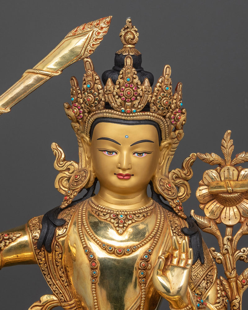 Triple Layer 24K Gold Gilded Manjushri | The Bodhisattva of Wisdom