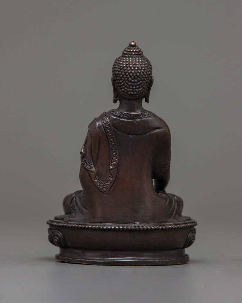 Compact Shakyamuni Buddha Statue | Oxidized Copper Reflection