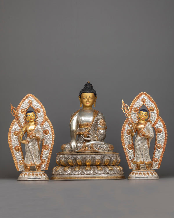 Shakyamuni Buddha Statue with Disciples | Traditional Himalayan Art