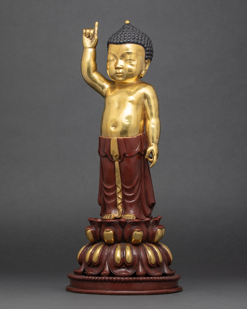 Standing Shakyamuni Buddha Sculpture | 24K Gold Hand Carved Statue