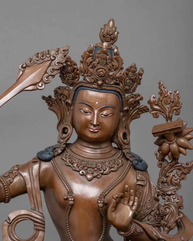 Manjushri Buddha Sculpture | Hand-Carved Bodhisattva Artwork