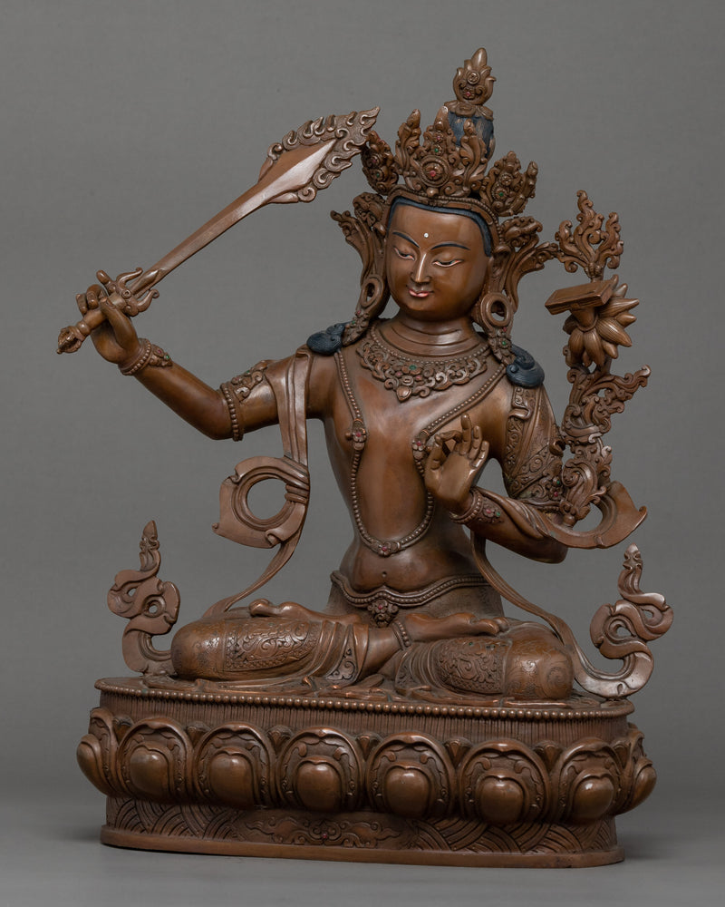 Manjushri Buddha Sculpture | Hand-Carved Bodhisattva Artwork