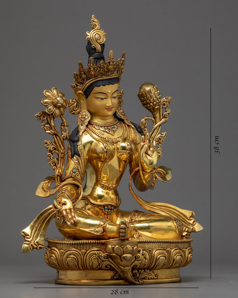 Green Tara Indoor Statue | Hand Carved Female Buddha Artwork