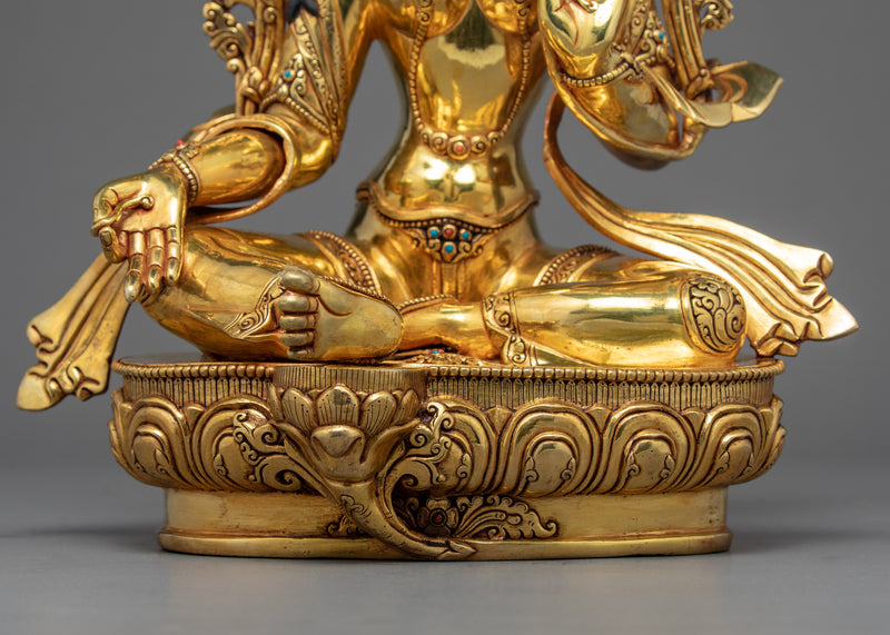 Green Tara Indoor Statue | Hand Carved Female Buddha Artwork