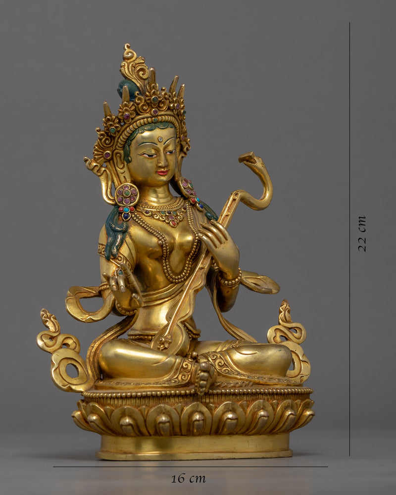 Saraswati Goddess Statue | 24K Gold Hand Carved Statue