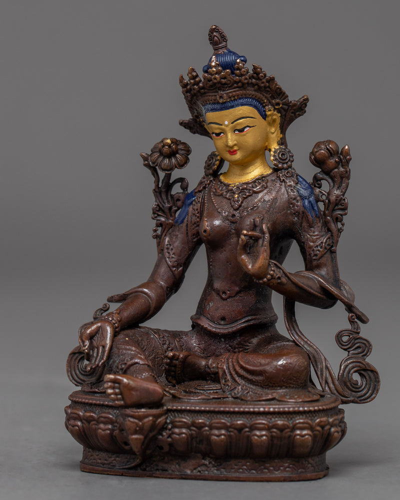 Miniature Green Tara Sculpture | Himalayan Buddhist Art