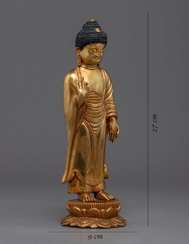 Standing Shakyamuni Buddha Statue | Gold Glided Traditional Art