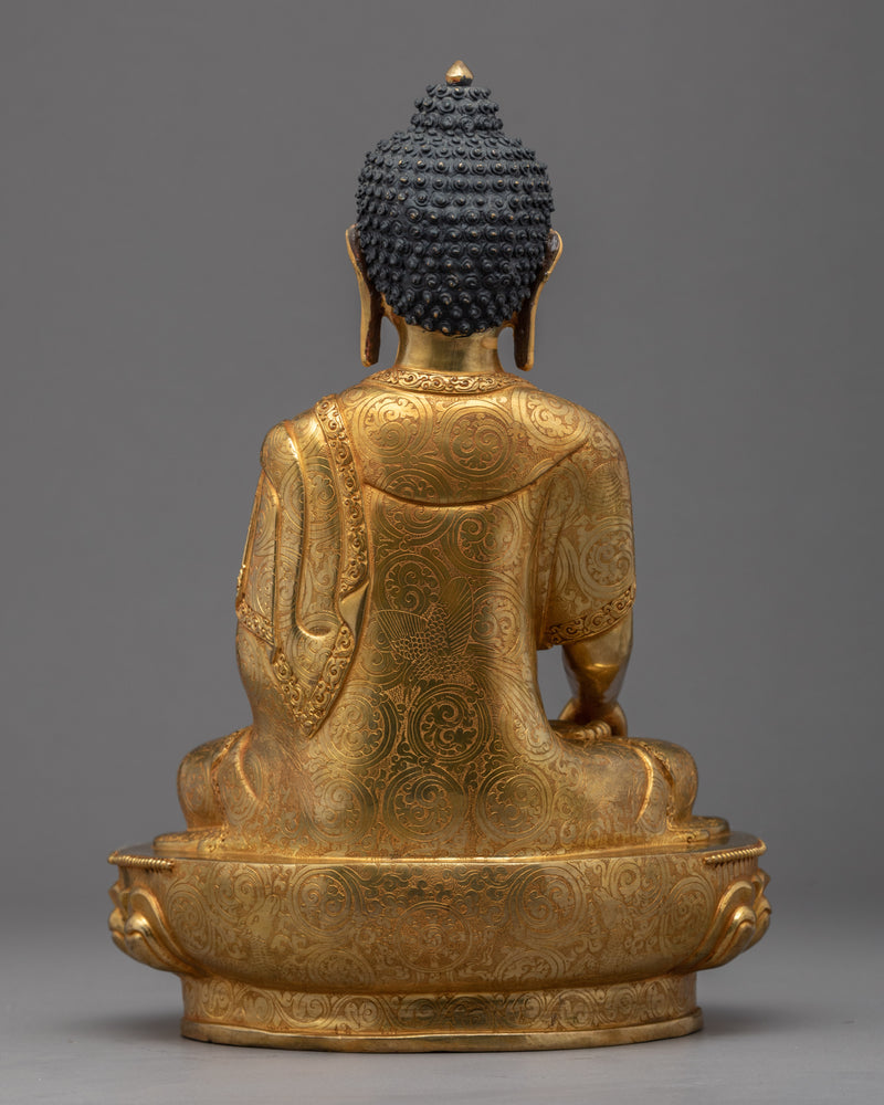 Seated Buddha Shakyamuni Sculpture | Gold Glided Traditional Art