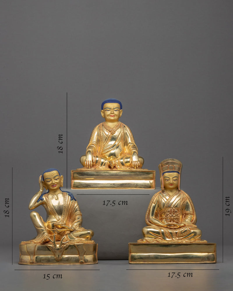 Traditional Buddhist Master Gold Gilded Statue Set | Traditionally Hand Carved Art