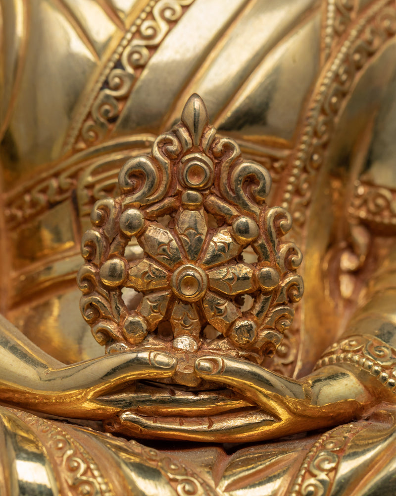 Traditional Buddhist Master Gold Gilded Statue Set | Traditionally Hand Carved Art