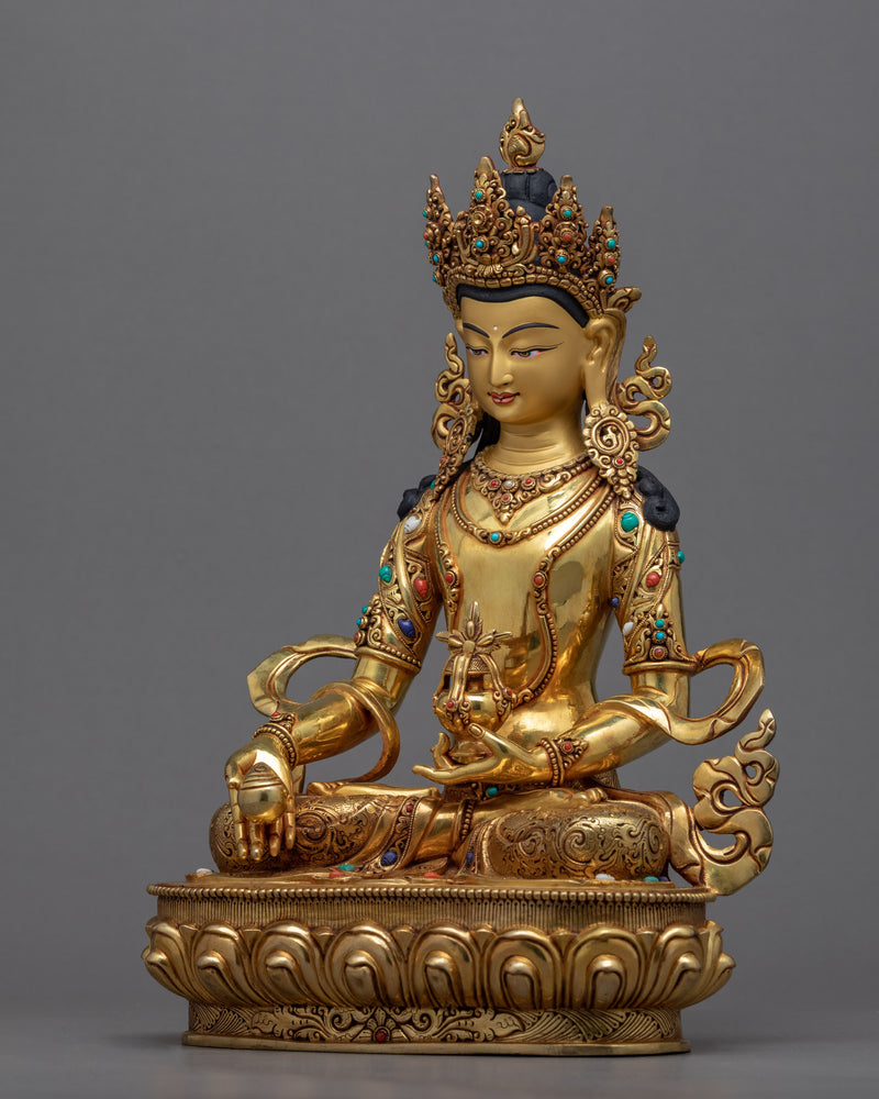 Ksitigarbha Bodhisattva Gold Gilded Statue | Tibetan Bodhisattva Gold Gilded Art