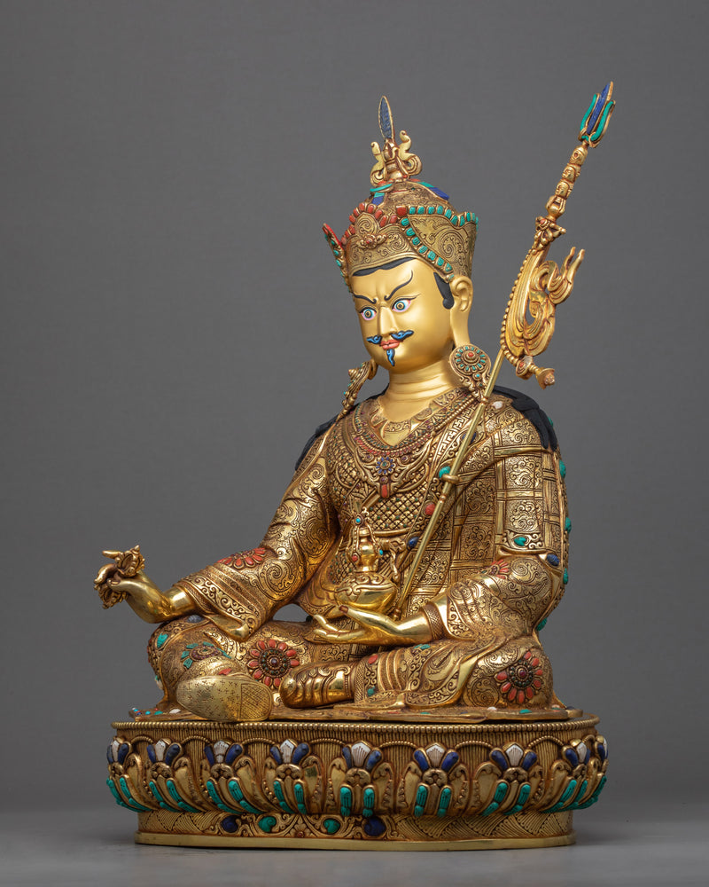 Guru Rinpoche Meditation Sculpture | Gold Gilded on Copper Body Statue of Padmasambhava