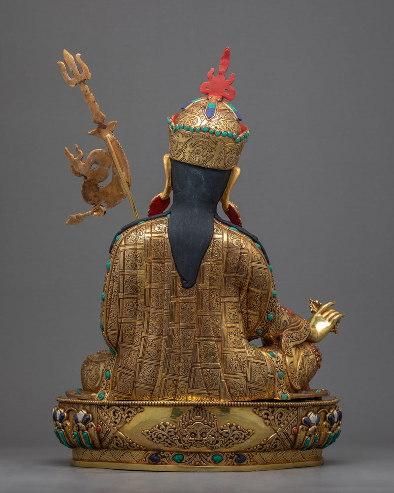 Guru Rinpoche Meditation Sculpture | Gold Gilded on Copper Body Statue of Padmasambhava