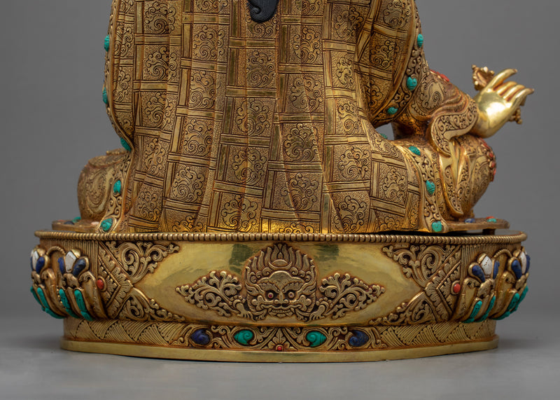 Guru Rinpoche Meditation Sculpture | Gold Gilded on Copper Body Statue of Padmasambhava