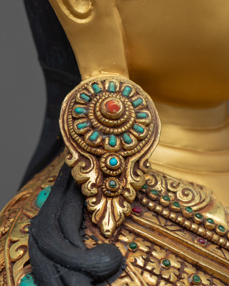 Guru Rinpoche Meditation Sculpture | Gold Gilded on Copper Body Statue of Padmasambhava