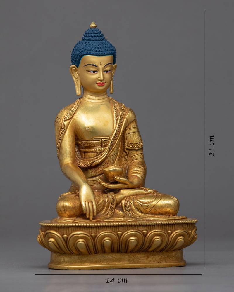 Gold Gilded Shakyamuni Buddha Face Statue | Traditionally Carved Gautam Buddha Figurine