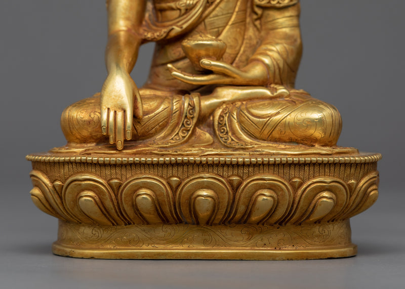 Gold Gilded Shakyamuni Buddha Face Statue | Traditionally Carved Gautam Buddha Figurine