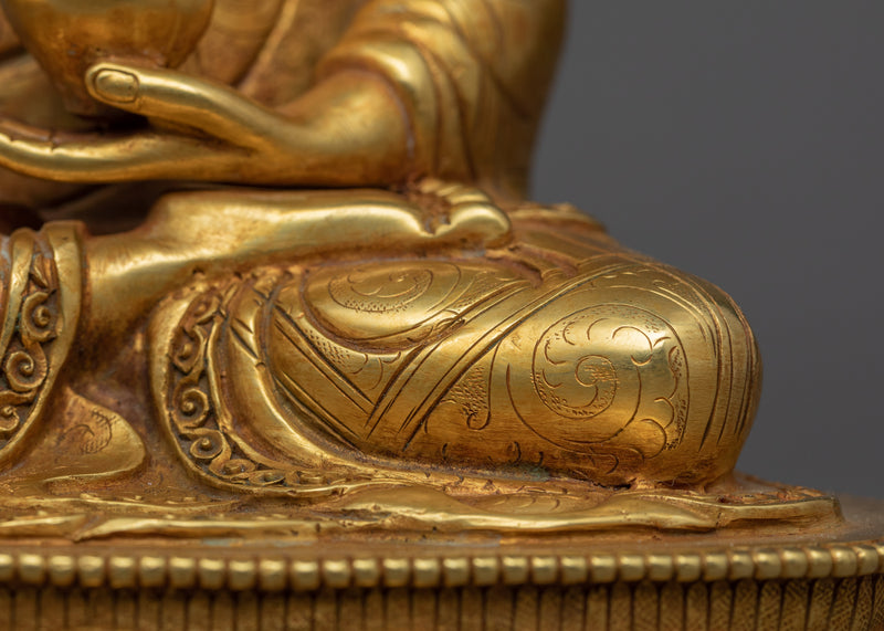 Gold Gilded Shakyamuni Buddha Face Statue | Traditionally Carved Gautam Buddha Figurine