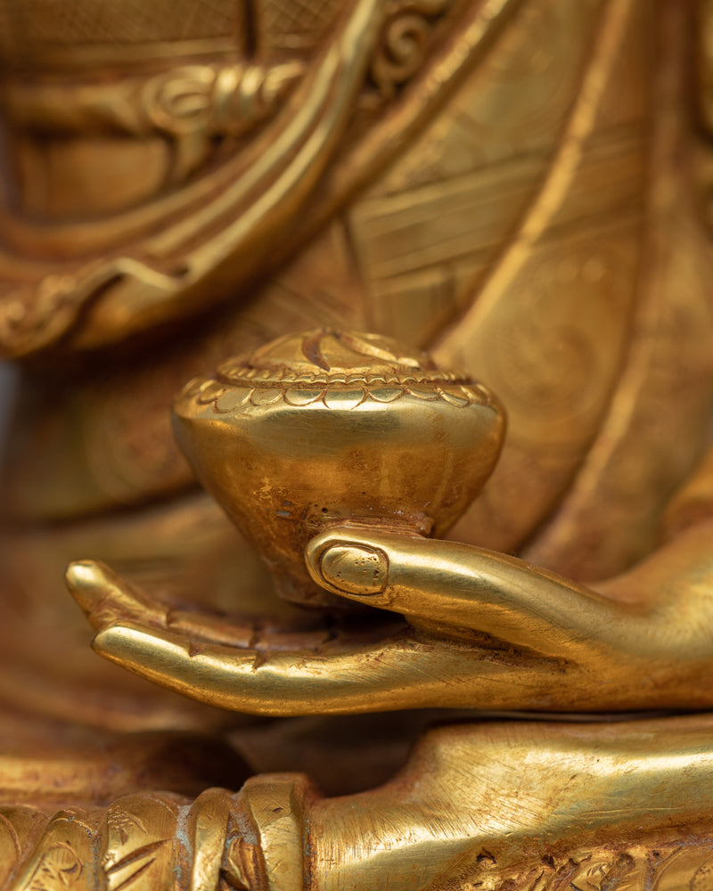 Gold Gilded Shakyamuni Buddha Face Statue | Traditionally Carved Gautam Buddha Figurine