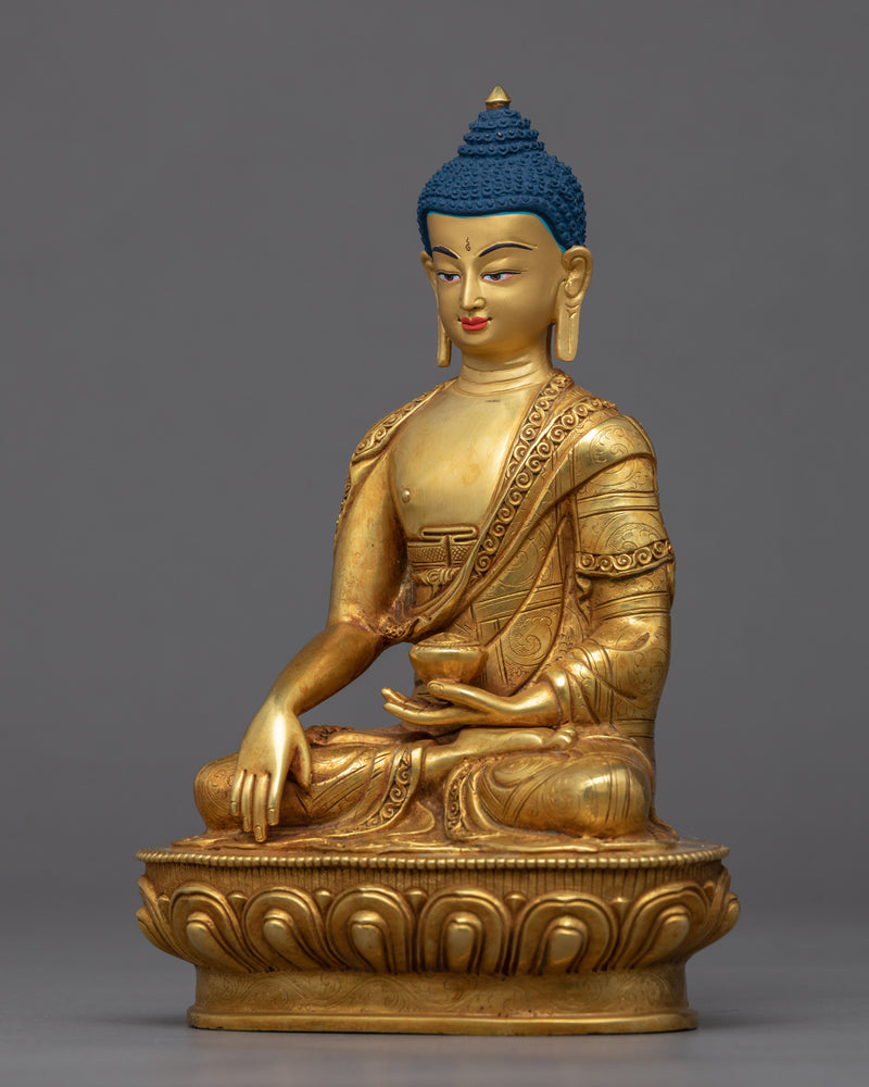 Gold Gilded Shakyamuni Buddha Face Statue | Traditionally Carved Gautam Buddha Figurine