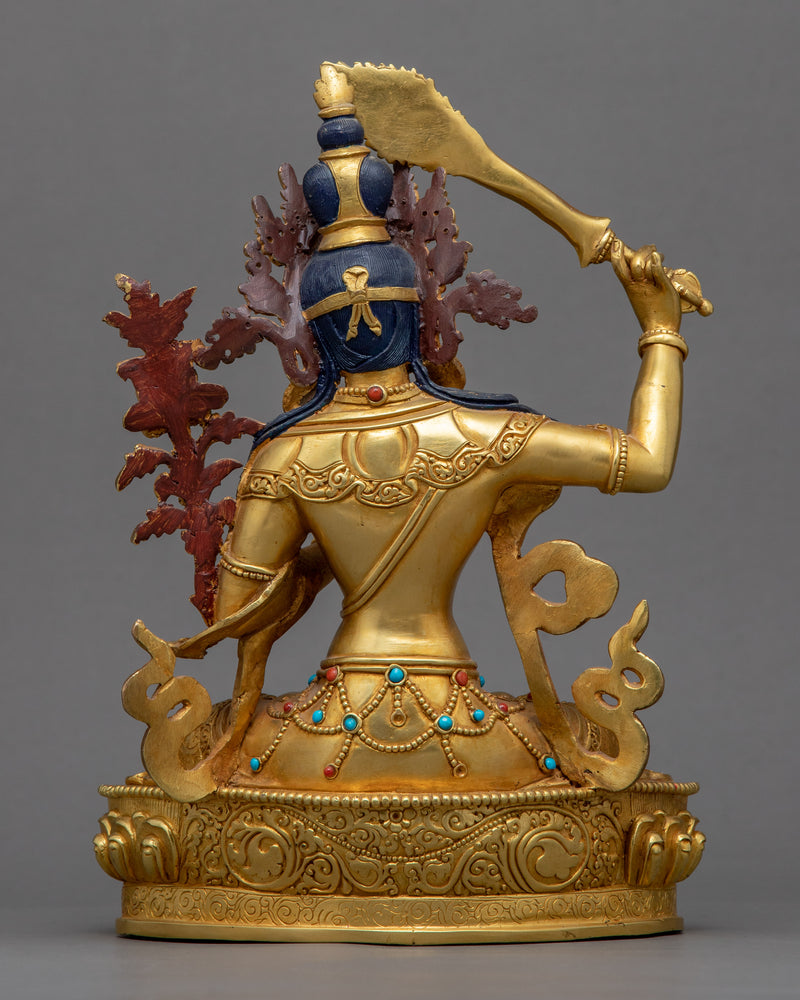 Gold-Gilded Statue For Manjushri Buddha Mantra | Bodhisattva Of Compassion