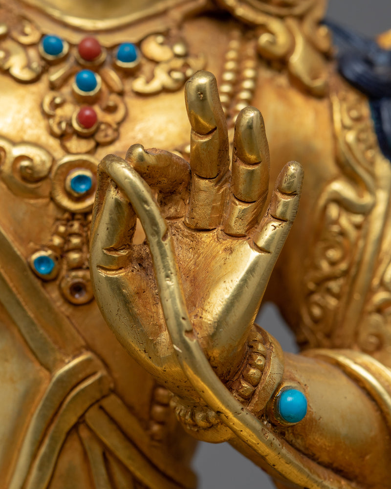 Gold-Gilded Statue For Manjushri Buddha Mantra | Bodhisattva Of Compassion