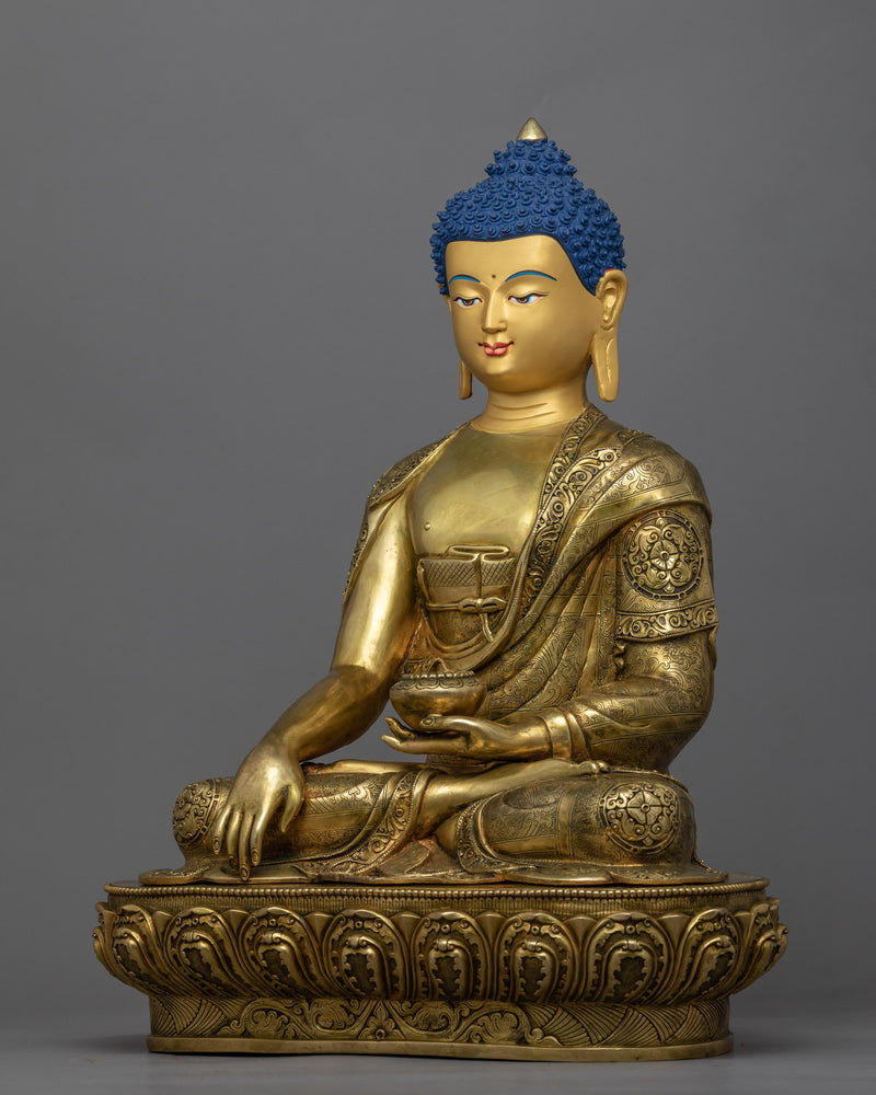 Shakyamuni Buddha Aarti Statue | Gold-Plated Himalayan Artwork