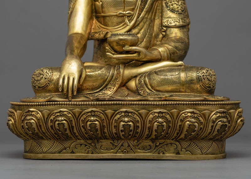 Shakyamuni Buddha Aarti Statue | Gold-Plated Himalayan Artwork