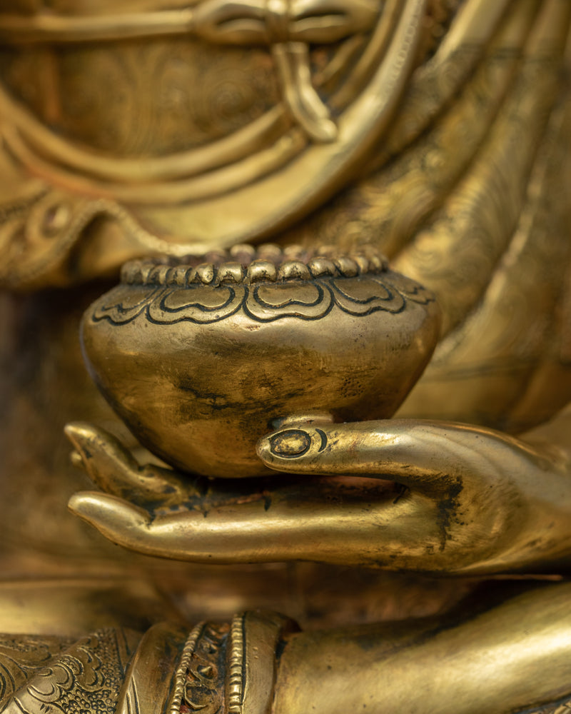 Shakyamuni Buddha Aarti Statue | Gold-Plated Himalayan Artwork