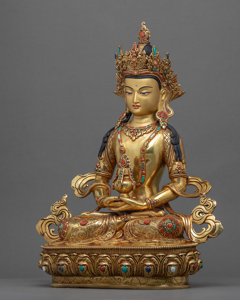 Gold-Gilded Statue For Amitayus Short Mantra Practice | Traditional Buddhist Art