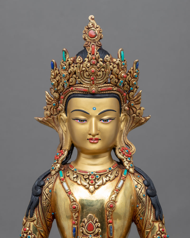 Gold-Gilded Statue For Amitayus Short Mantra Practice | Traditional Buddhist Art